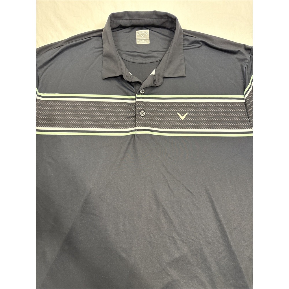 Callaway Opti-Dri SHIRT Men LRG BLK COLORBLOCK  STRIPE Performance Golf Polo